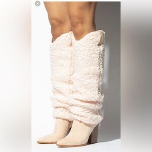 Women's Blush and Cream Sherpa style Heeled Boots